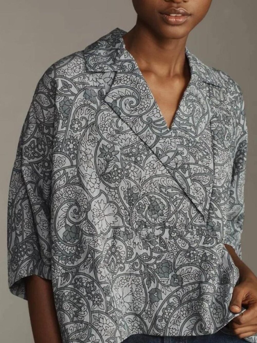 Anthropologie Dylon Short-Sleeve Wide-Placket Top Printed Edition Oversized Boho